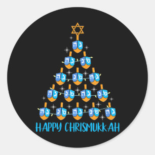 Happy Chrismukkah Dreidel Christmas Tree Hanukkah Classic Round Sticker