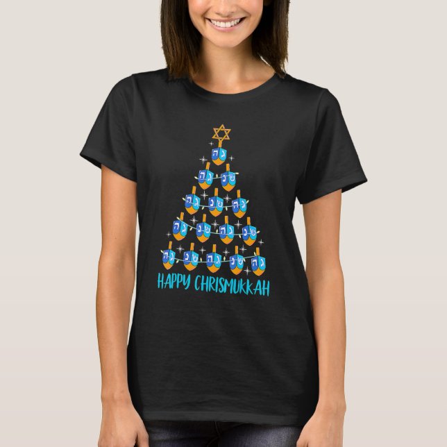 Happy Chrismukkah Dreidel Christmas Tree Hanukkah T-Shirt (Front)