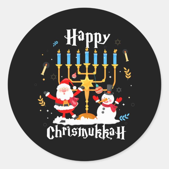 Happy Chrismukkah Funny Hanukkah Christmas Jewis Classic Round Sticker (Front)
