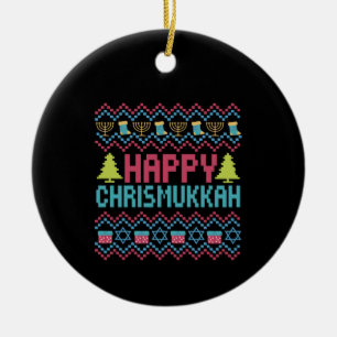 Happy Chrismukkah Funny Jewish Ugly Sweater Gift Ceramic Tree Decoration