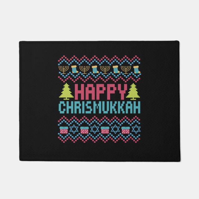 Happy Chrismukkah Funny Jewish Ugly Sweater Gift Doormat (Front)
