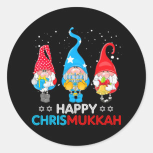 Happy Chrismukkah Gnomes Christmas Hanukkah Classic Round Sticker