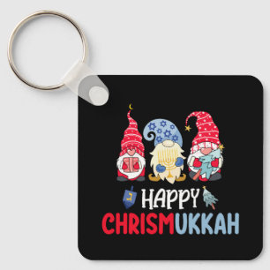 Happy Chrismukkah Gnomes Hanukkah Merry Christmas Key Ring