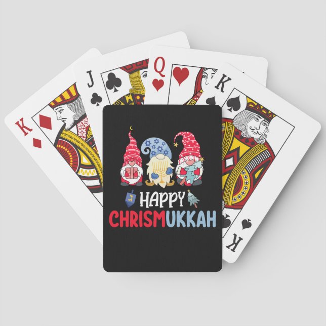 Happy Chrismukkah Gnomes Hanukkah Merry Christmas  Playing Cards (Back)