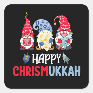 Happy Chrismukkah Gnomes Hanukkah Merry Christmas  Square Sticker
