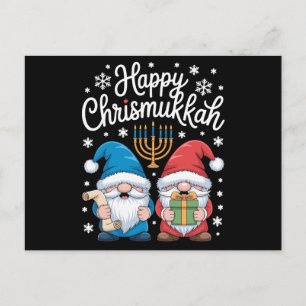 Happy Chrismukkah Gnomes Menorah Hanukkah Xmas Holiday Postcard