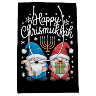 Happy Chrismukkah Gnomes Menorah Hanukkah Xmas Medium Gift Bag