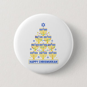 Happy Chrismukkah Hanukkah Light Tree Jewish Holid 6 Cm Round Badge