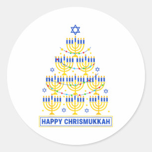 Happy Chrismukkah Hanukkah Light Tree Jewish Holid Classic Round Sticker