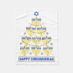 Happy Chrismukkah Hanukkah Light Tree Jewish Holid Fleece Blanket