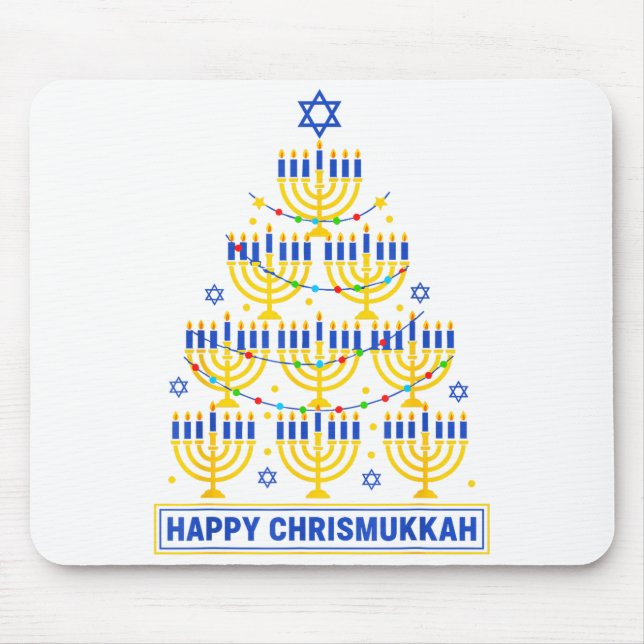 Happy Chrismukkah Hanukkah Light Tree Jewish Holid Mouse Mat (Front)