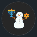 Happy Chrismukkah Hanukkah Snowman Menorah David Classic Round Sticker<br><div class="desc">Happy Chrismukkah Hanukkah Snowman Menorah David</div>