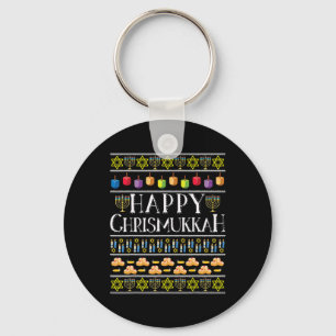 Happy Chrismukkah Hanukkah Ugly Christmas Theme De Key Ring