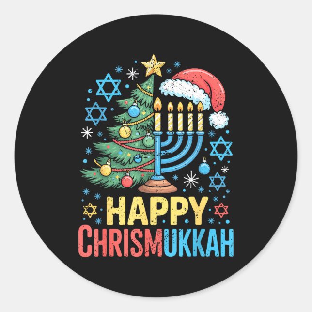 Happy Chrismukkah Holiday Christmas And Hanukkah S Classic Round Sticker (Front)