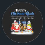 Happy Chrismukkah Jewish Christmas Hanukkah Classic Round Sticker<br><div class="desc">Santa Christmas Boys Kids Youth Men. Funny Humour graphic tee costume for those who believe in Santa Claus,  love Deer,  Reindeer,  Elf,  Elves,  singing songs,  party decorations,  tree,  hat,  socks This Christmas tee with Graphic is great Christmas gift</div>