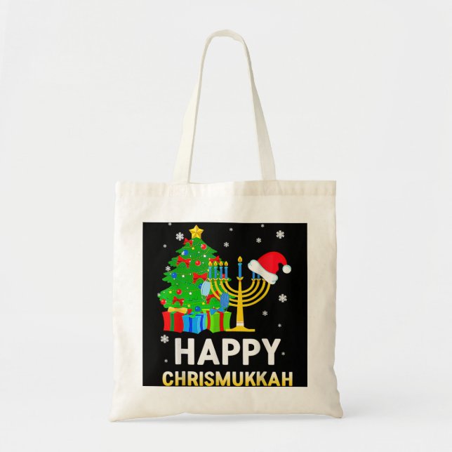 Happy Chrismukkah Jewish Christmas Hanukkah Holida Tote Bag (Front)