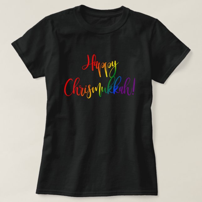Happy Chrismukkah LGBT Rainbow Flag Typography T-Shirt (Design Front)