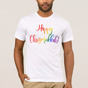 Happy Chrismukkah LGBT Rainbow Flag Typography T-Shirt