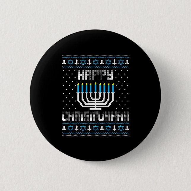 Happy Chrismukkah Menorah Ugly Sweater Christmas H 6 Cm Round Badge (Front)