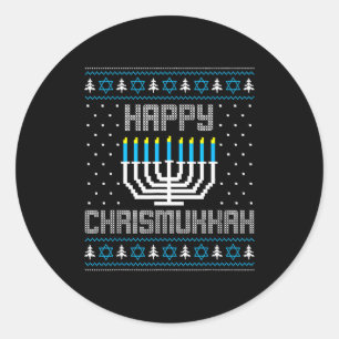 Happy Chrismukkah Menorah Ugly Sweater Christmas H Classic Round Sticker