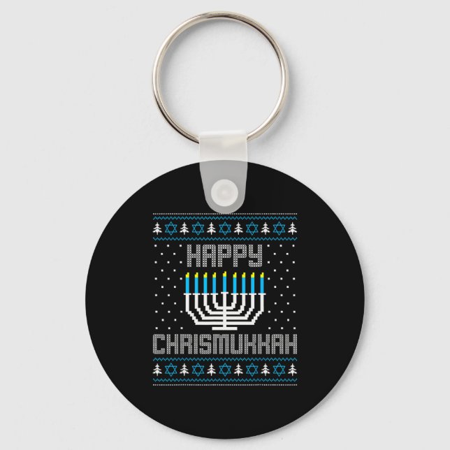 Happy Chrismukkah Menorah Ugly Sweater Christmas H Key Ring (Front)