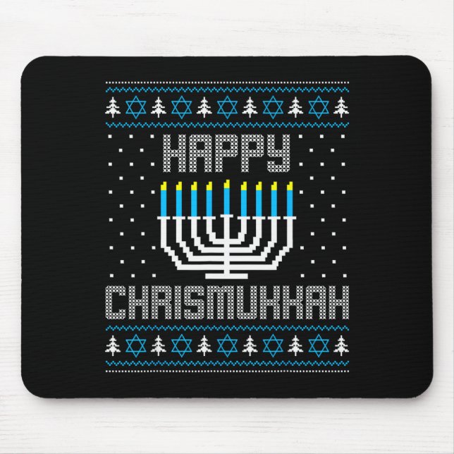 Happy Chrismukkah Menorah Ugly Sweater Christmas H Mouse Mat (Front)
