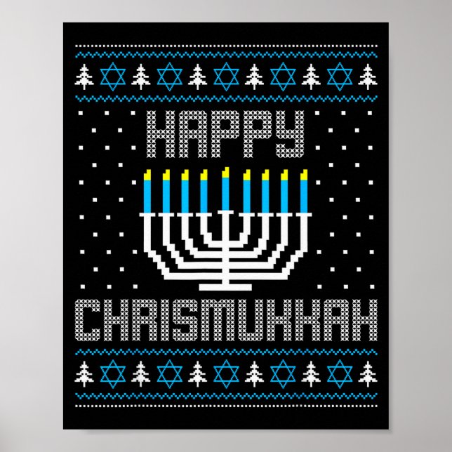 Happy Chrismukkah Menorah Ugly Sweater Christmas H Poster (Front)