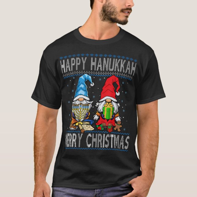 Happy Chrismukkah Merry Christmas Happy Chanukah J T-Shirt (Front)