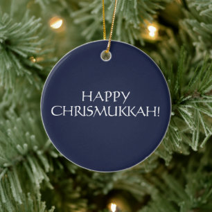 Happy Chrismukkah navy Christmas jewish Holiday Ceramic Tree Decoration