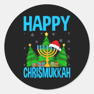 Happy Chrismukkah Santa Hat Christmas Hanukkah Sle Classic Round Sticker