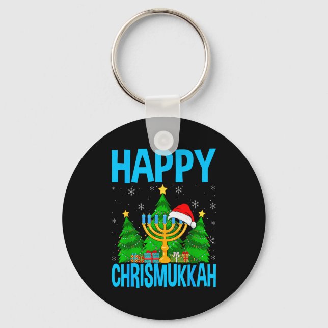 Happy Chrismukkah Santa Hat Christmas Hanukkah Sle Key Ring (Front)