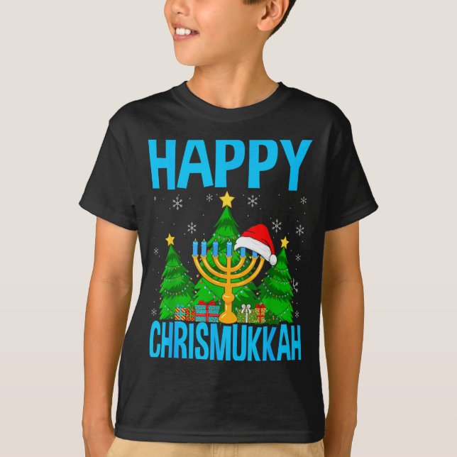 Happy Chrismukkah Santa Hat Christmas Hanukkah Sle T-Shirt (Front)