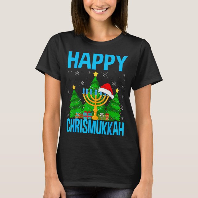 Happy Chrismukkah Santa Hat Christmas Hanukkah Sle T-Shirt (Front)