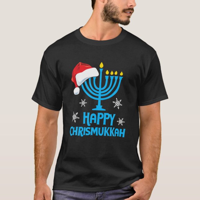 Happy Chrismukkah Santa Hat Christmas Hanukkah T-Shirt (Front)