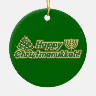 Happy Christmanukkah Ceramic Tree Decoration