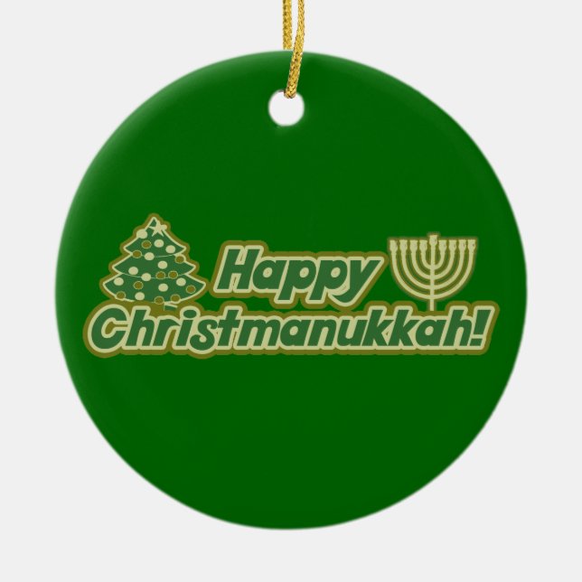 Happy Christmanukkah Ceramic Tree Decoration (Front)