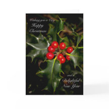 Happy Christmas and Delightful New Year Holly Card