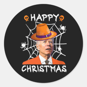 Happy Christmas Anti Joe Biden Fun Halloween Pumpk Classic Round Sticker