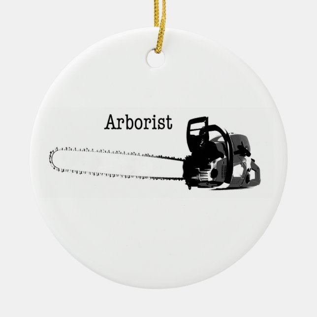 Happy Christmas Arborist Tree Surgeon chainsaw Ceramic Tree Decoration (Front)