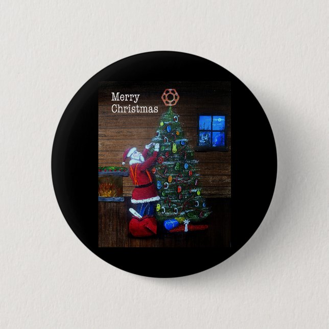 Happy Christmas Arborist Tree Surgeon Rigging Tree 6 Cm Round Badge (Front)