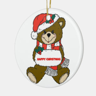 Happy Christmas Bear Ceramic Tree Decoration