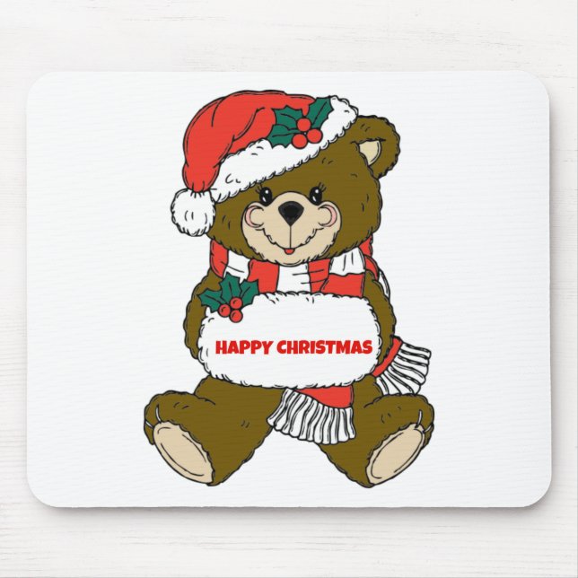 Happy Christmas Bear Mouse Mat (Front)