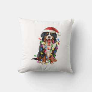 Happy Christmas Bernese Mountain Dog Santa Hat Cushion