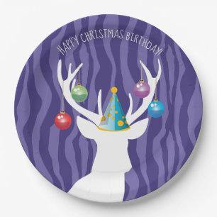 Happy Christmas Birthday Deer Party Paper Plate