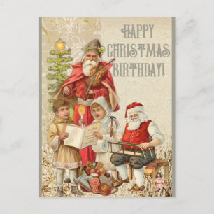 Happy Christmas Birthday Santa Claus Postcard