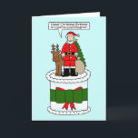 Happy Christmas Birthday to Granddaughter Card<br><div class="desc">A cartoon of Father Christmas and one of his reindeers standing on top of a large white cake. Father Christmas is saying 'Happy Christmas Birthday to a special Granddaughter'.</div>
