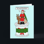 Happy Christmas Birthday to Grandson Card<br><div class="desc">An illustration of Father Christmas and one of his reindeers standing on top of an iced cake. Father Christmas is saying 'Happy Christmas birthday to a Special Grandson!'</div>