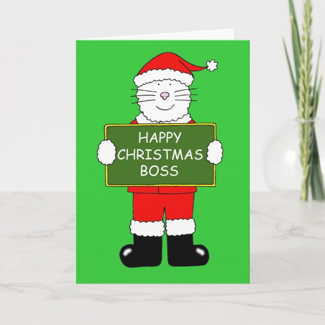 Happy Christmas Boss Cat in Santa Outfit Holiday Card (Front)