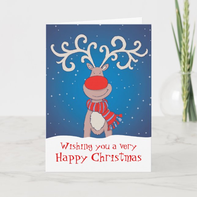 Happy Christmas card reindeer blue back (Front)