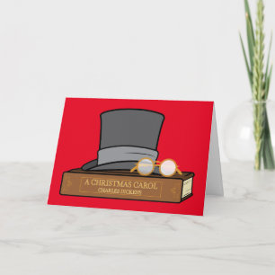 Happy Christmas Carol with Top Hat and Spectacles Holiday Card